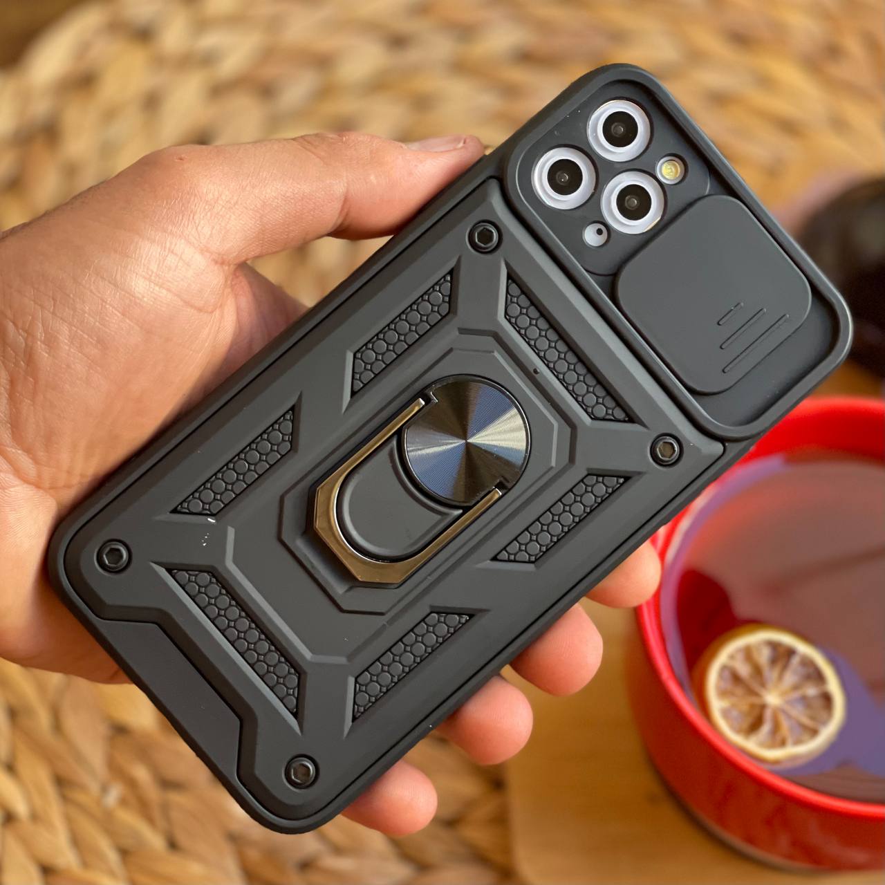 قاب موبایل سامسونگ شاک پروف محافظ لنز کشویی + حلقه