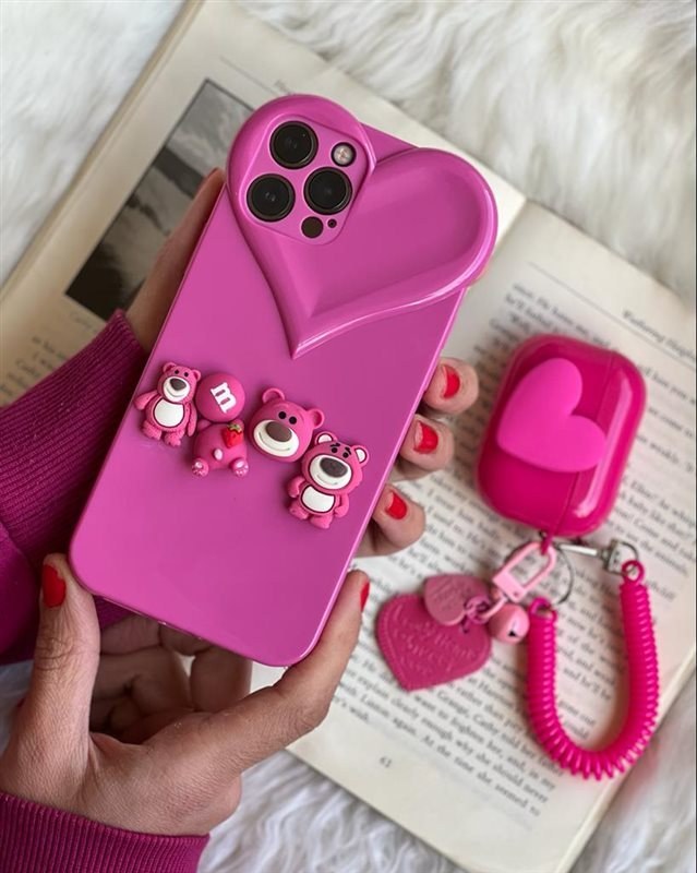 قاب موبایل آیفون لوتسو هوگین خرس یوگی صورتی قلب دار محافظ لنزدار